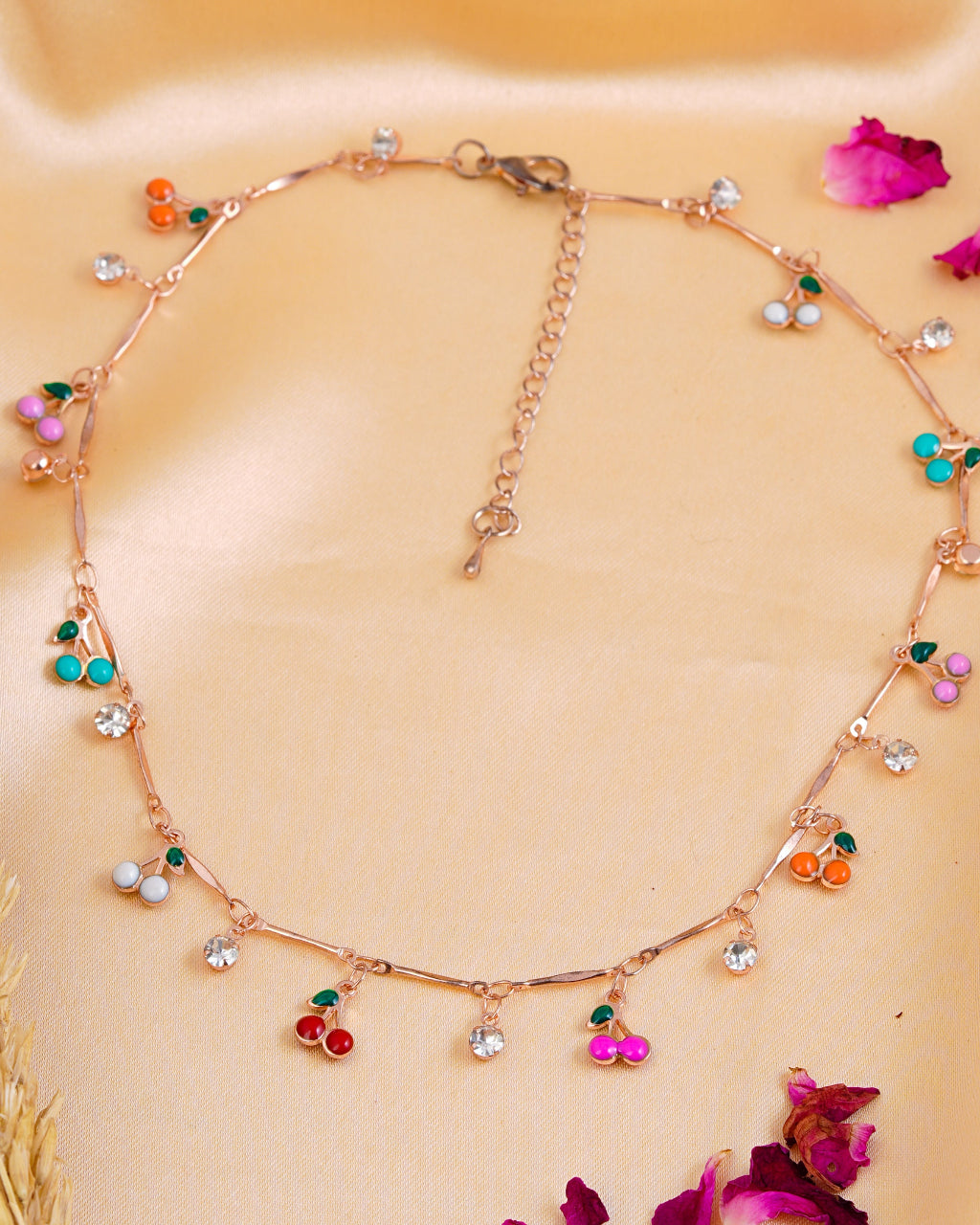 Colorful Cherry Charm Necklace for Women & Girls