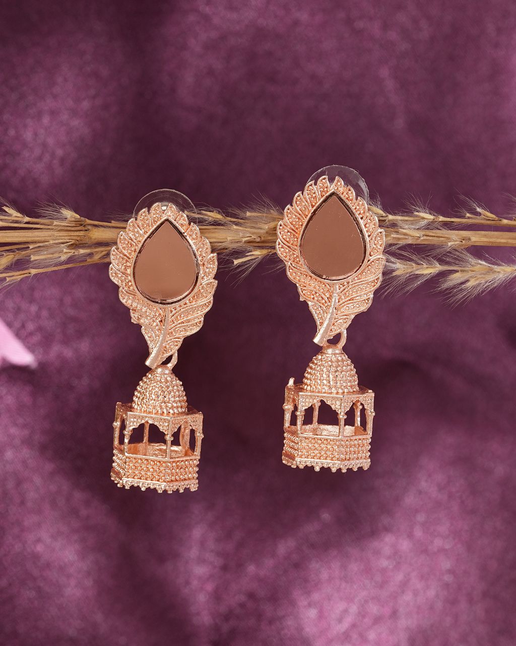 Rose Gold Dome Temple Drop Earrings
