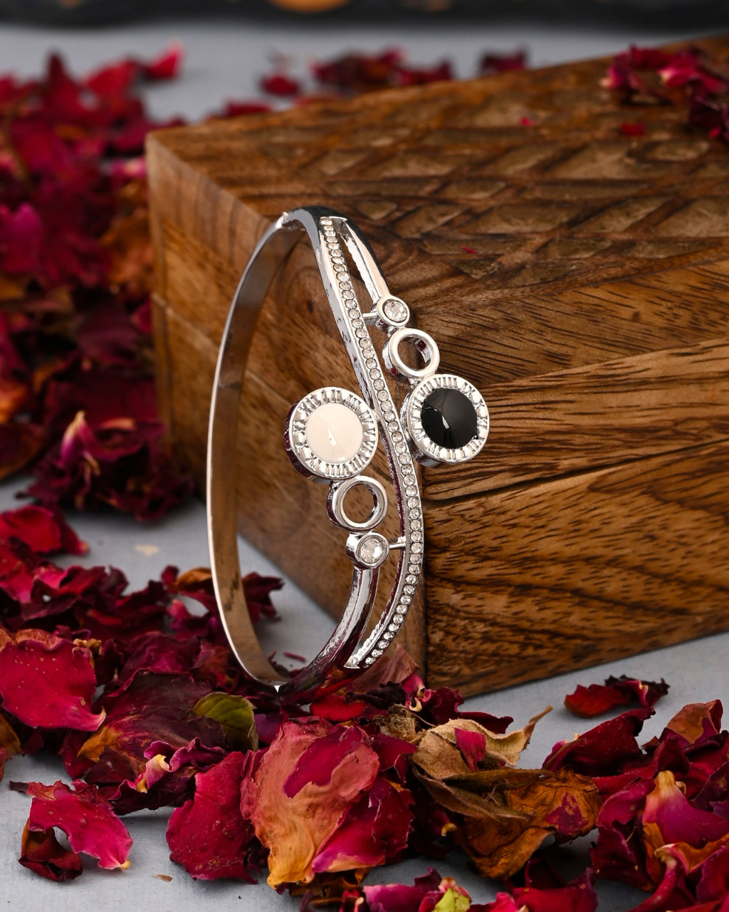 Premium Silver Tone Dual Stone Bangle Bracelet