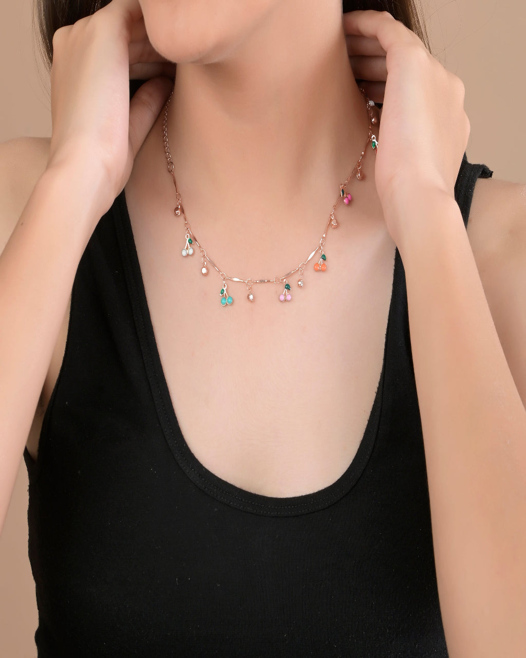 Colorful Cherry Charm Necklace for Women & Girls