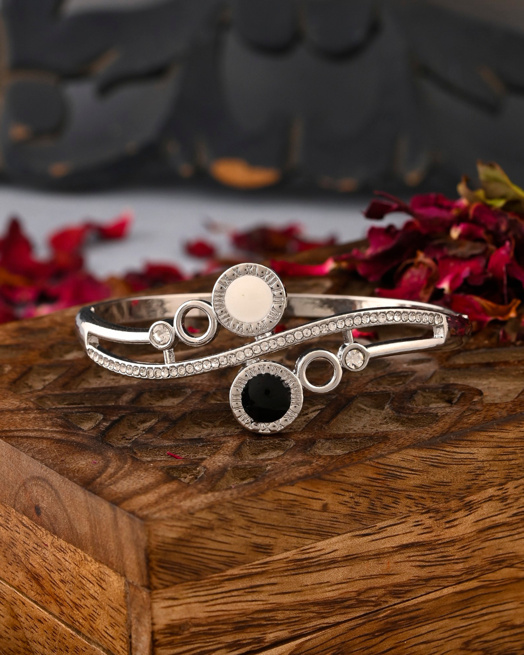Premium Silver Tone Dual Stone Bangle Bracelet