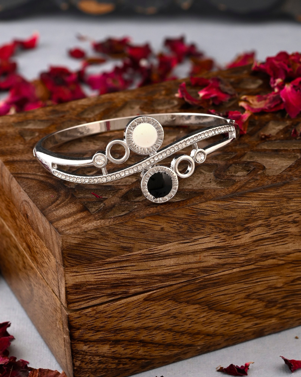 Premium Silver Tone Dual Stone Bangle Bracelet
