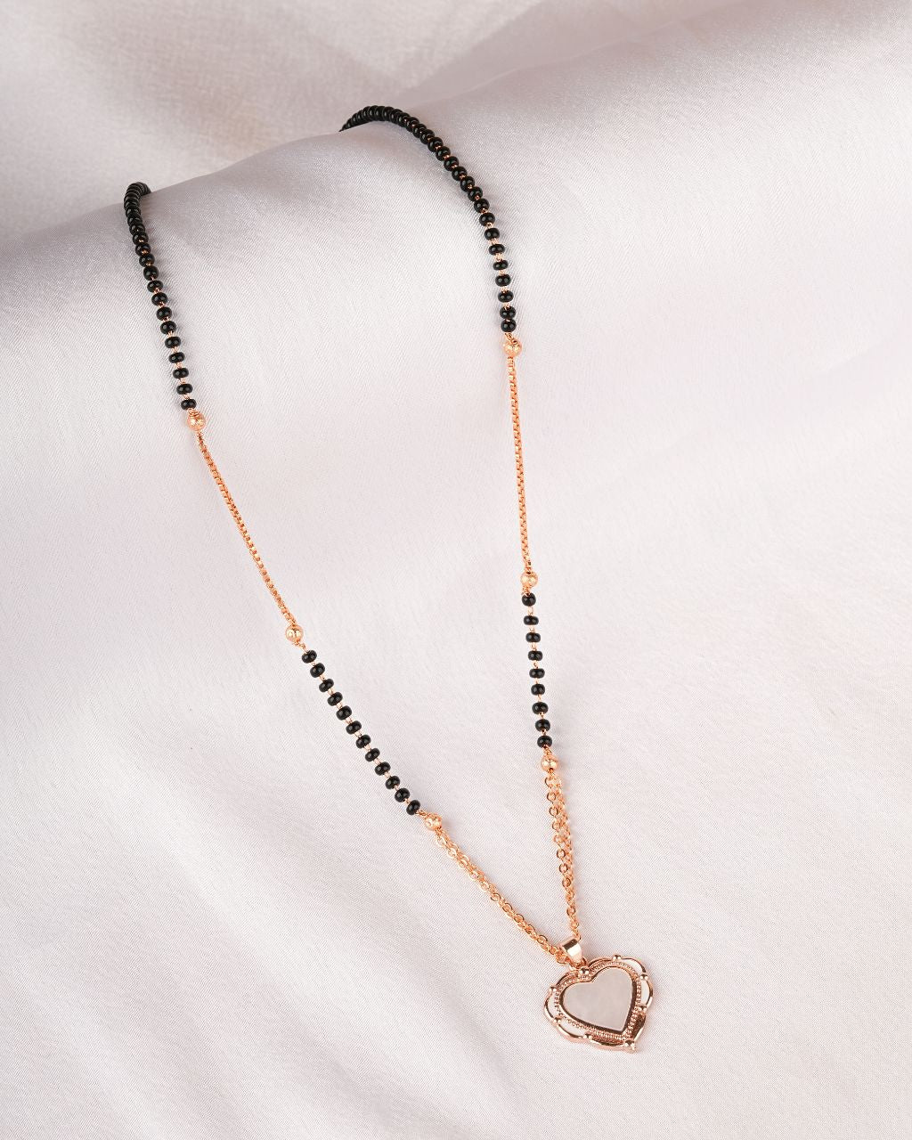 Rose Gold Heart Mangalsutra with Black Beads – Rahika Trends
