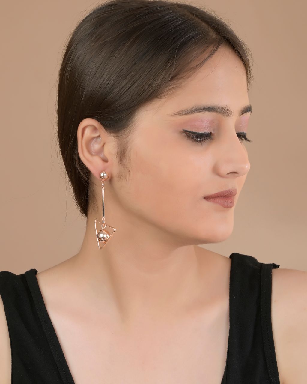 Rose Gold Triangle Dangle Earrings