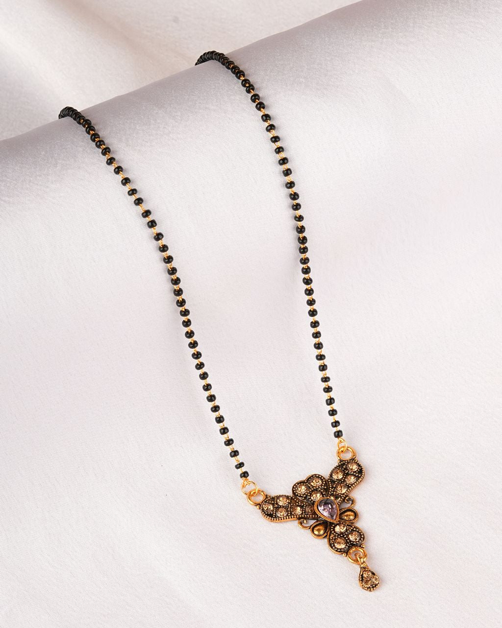 Antique Gold Designer Mangalsutra with Black Beads – Rahika Trends