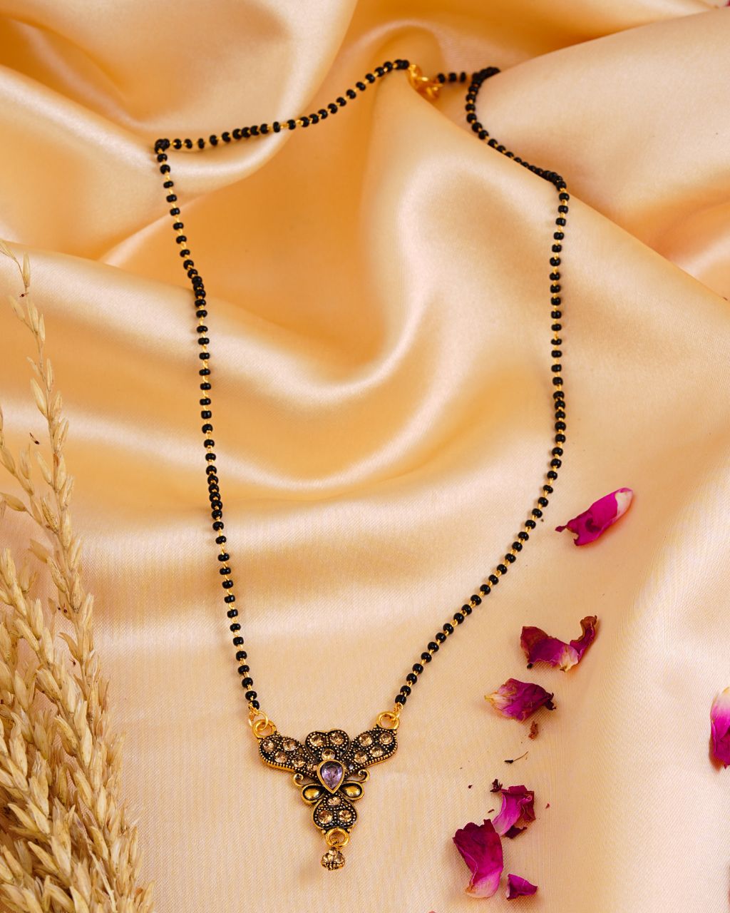 Antique Gold Designer Mangalsutra with Black Beads – Rahika Trends