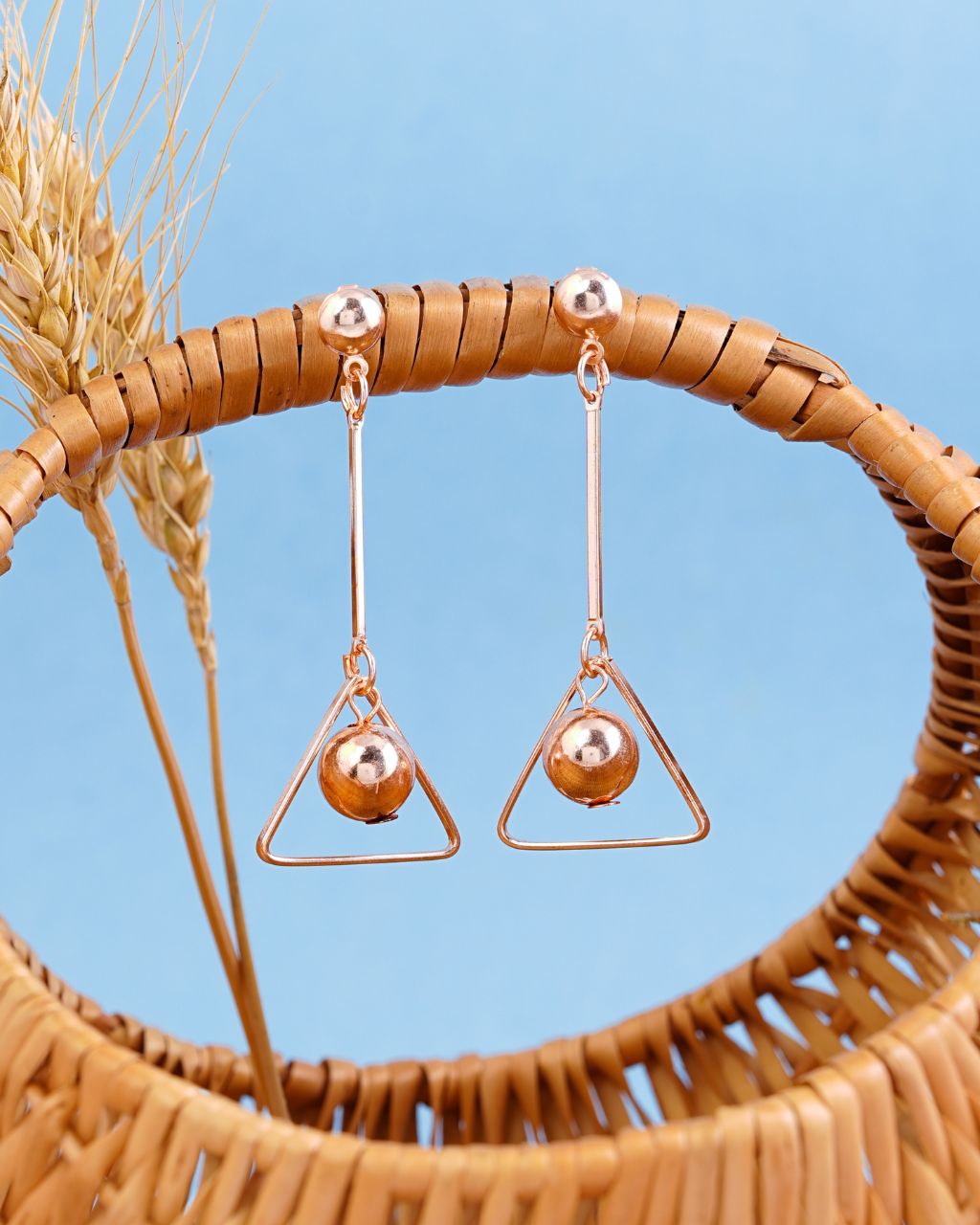 Rose Gold Triangle Dangle Earrings