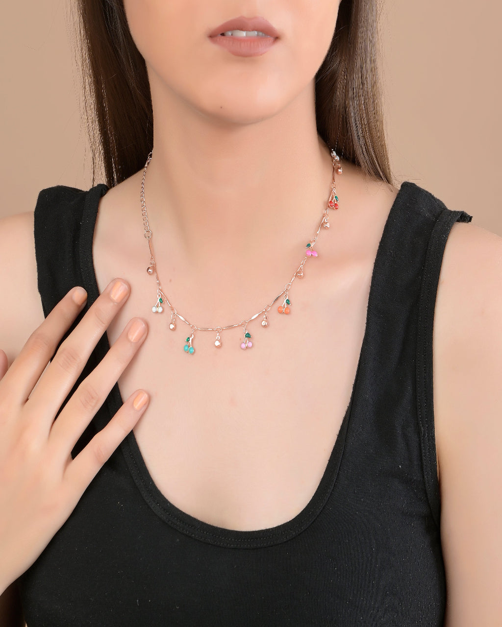 Colorful Cherry Charm Necklace for Women & Girls
