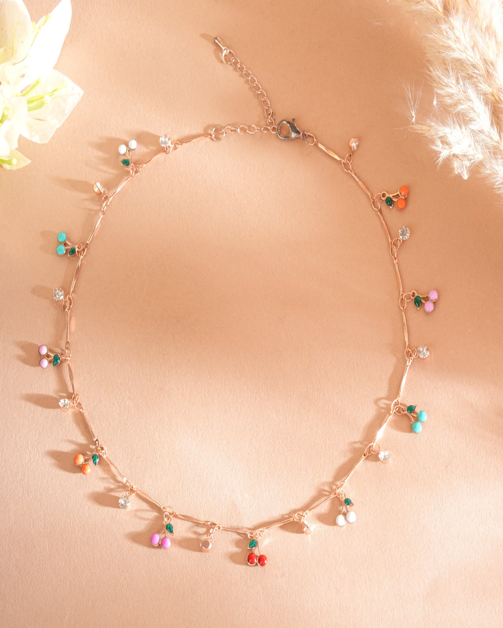 Colorful Cherry Charm Necklace for Women & Girls