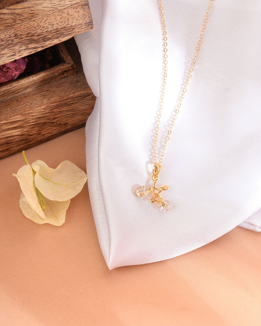 Gold-Plated Leaf & Crystal Drop Pendant Necklace