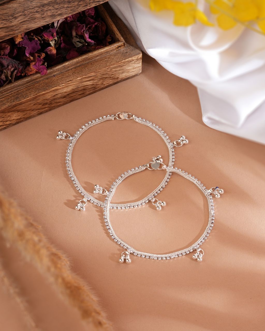 Elegant Silver Plated Minimal Dangler Anklet Pair