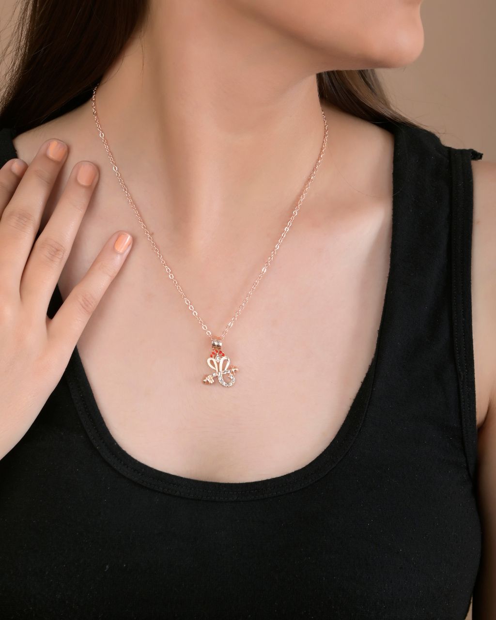 Lord Ganesha Rose Gold Plated Pendant Necklace