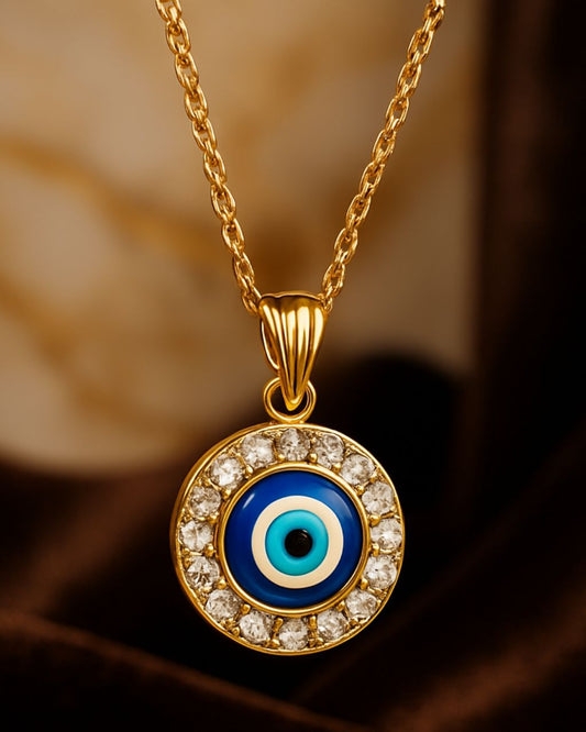Gold Plated Evil Eye Pendant Necklace with CZ Accents