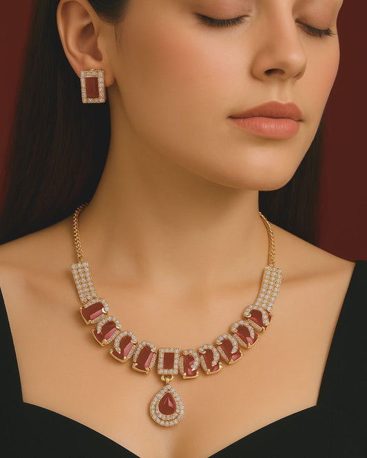 Red Kundan Stone Necklace Set with Earrings