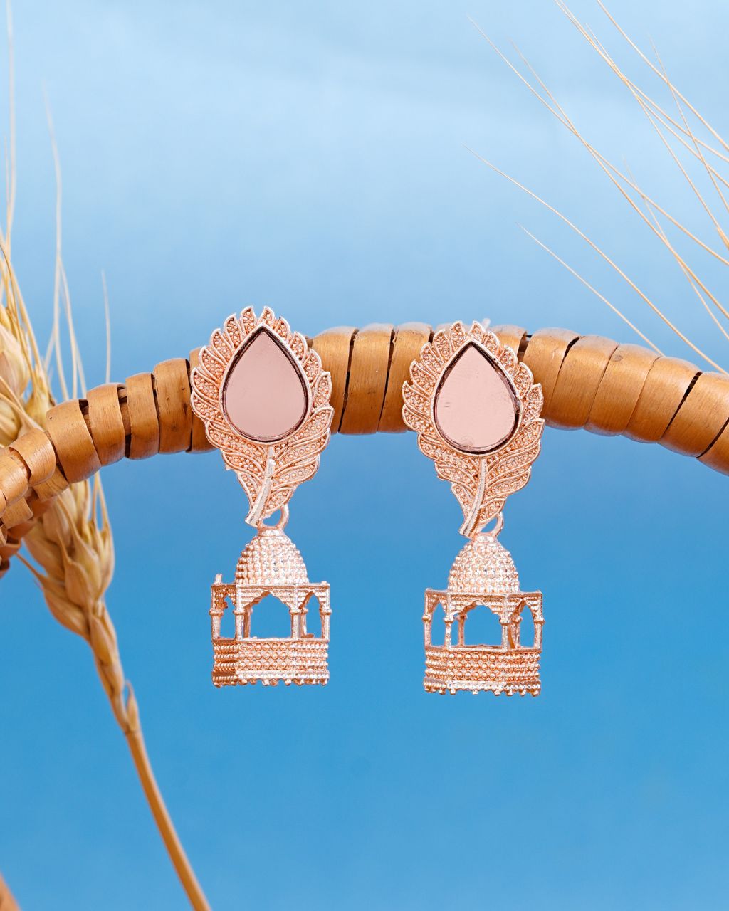 Rose Gold Dome Temple Drop Earrings