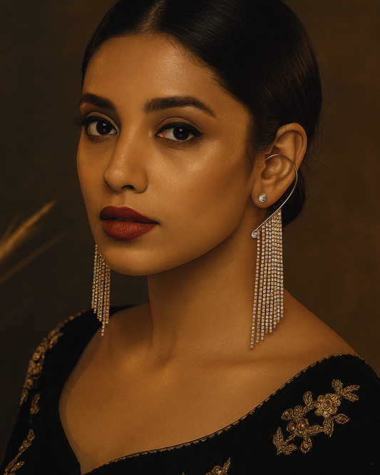Crystal Chain Tassel Ear Cuff Earrings (Pair)