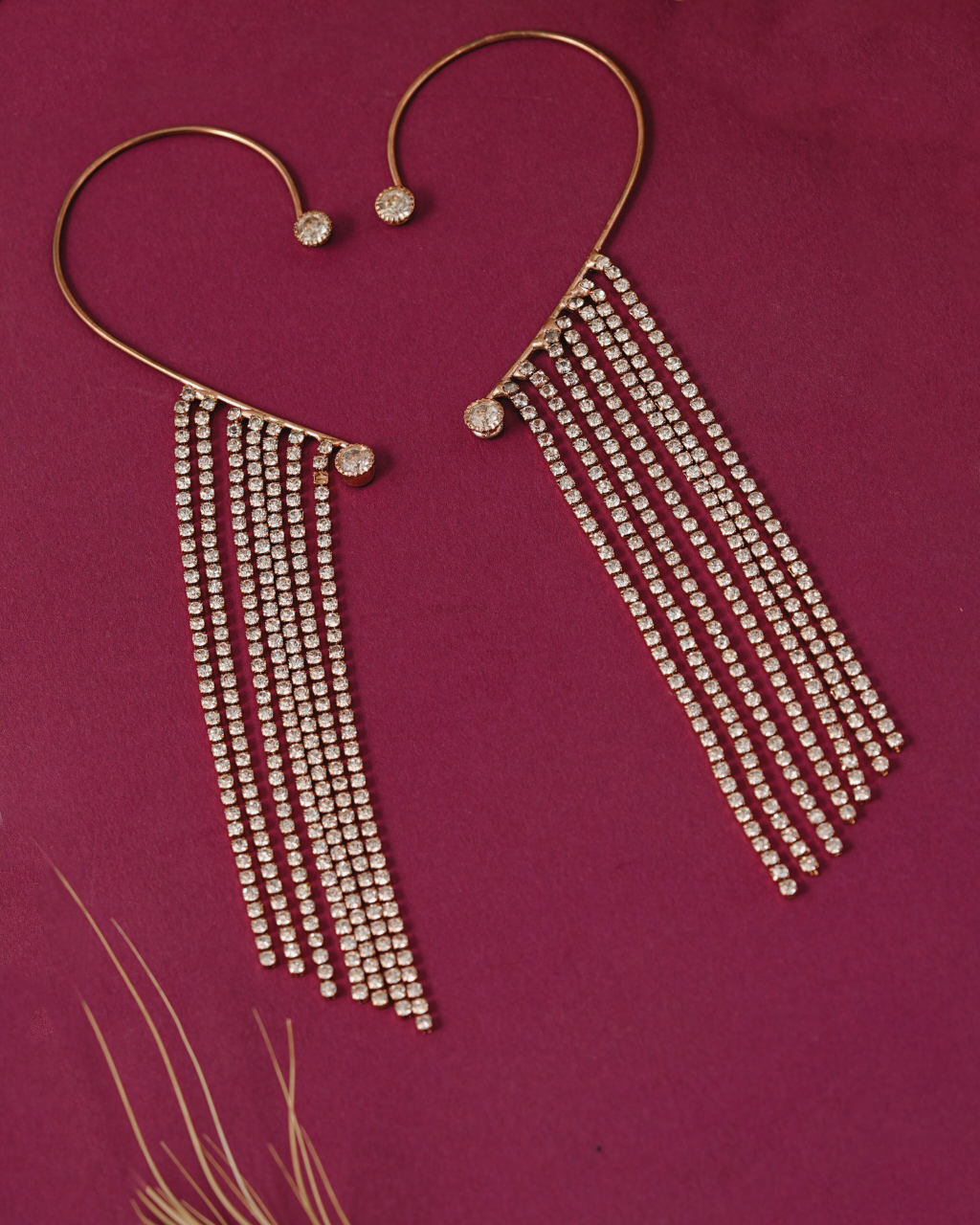 Crystal Chain Tassel Ear Cuff Earrings (Pair)