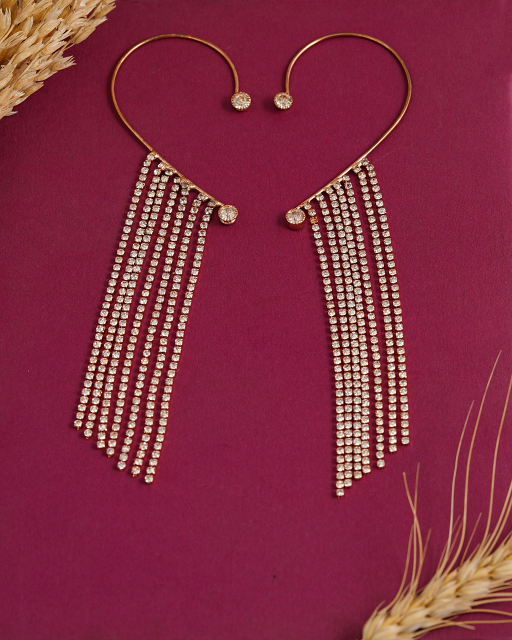 Crystal Chain Tassel Ear Cuff Earrings (Pair)