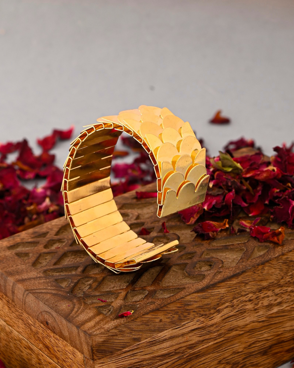 Gold Plated Scale Pattern Cuff Bracelet