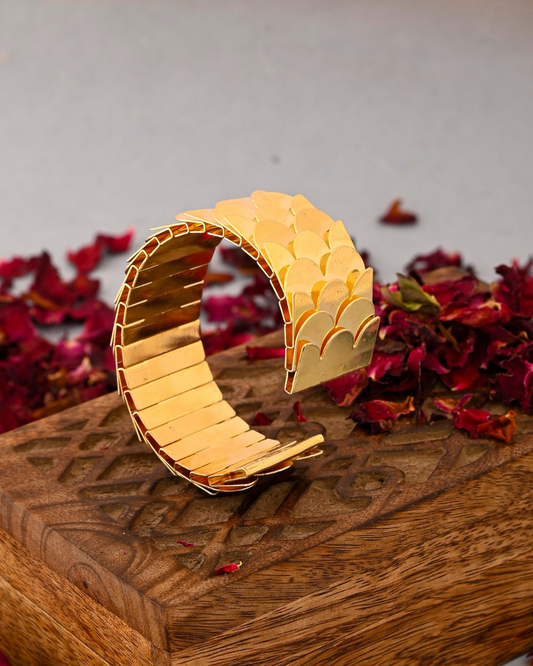 Gold Plated Scale Pattern Cuff Bracelet