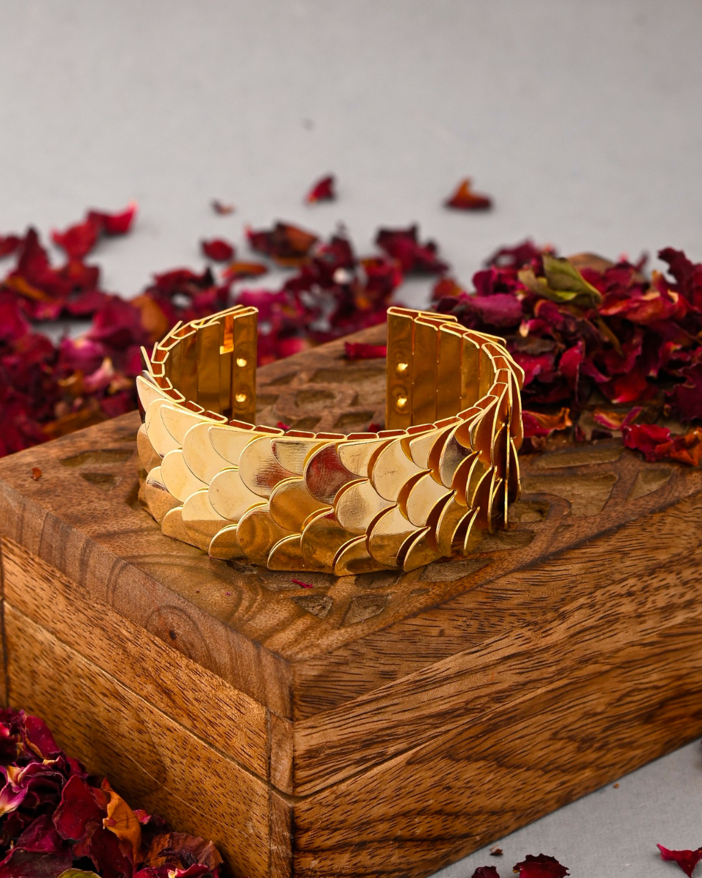 Gold Plated Scale Pattern Cuff Bracelet