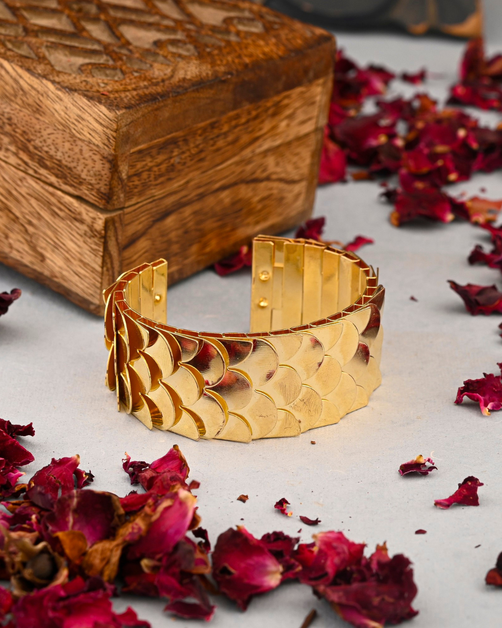 Gold Plated Scale Pattern Cuff Bracelet