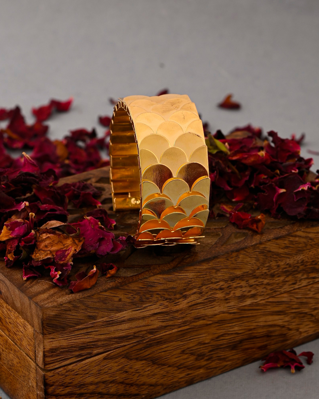 Gold Plated Scale Pattern Cuff Bracelet