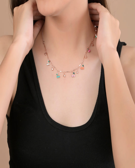 Colorful Cherry Charm Necklace for Women & Girls