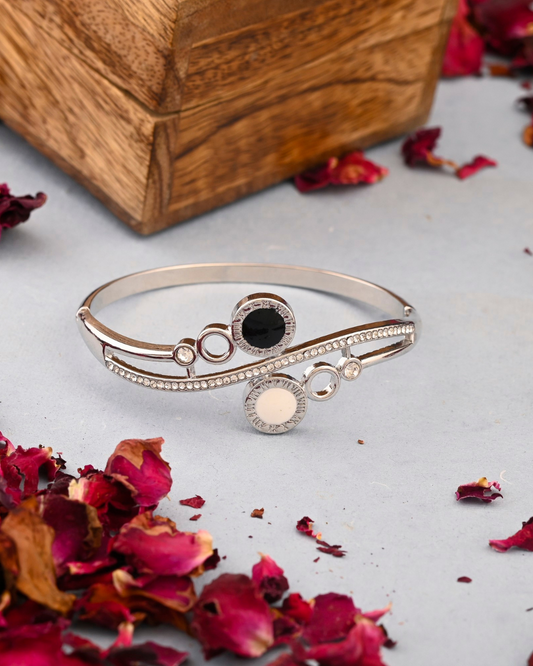Premium Silver Tone Dual Stone Bangle Bracelet
