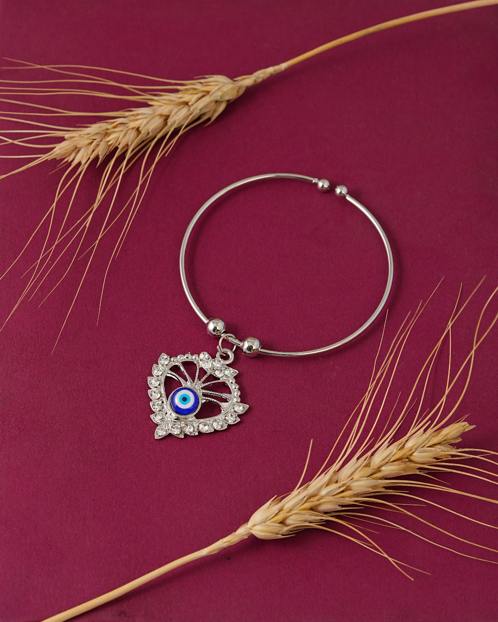 Silver Evil Eye Heart Charm Bracelet