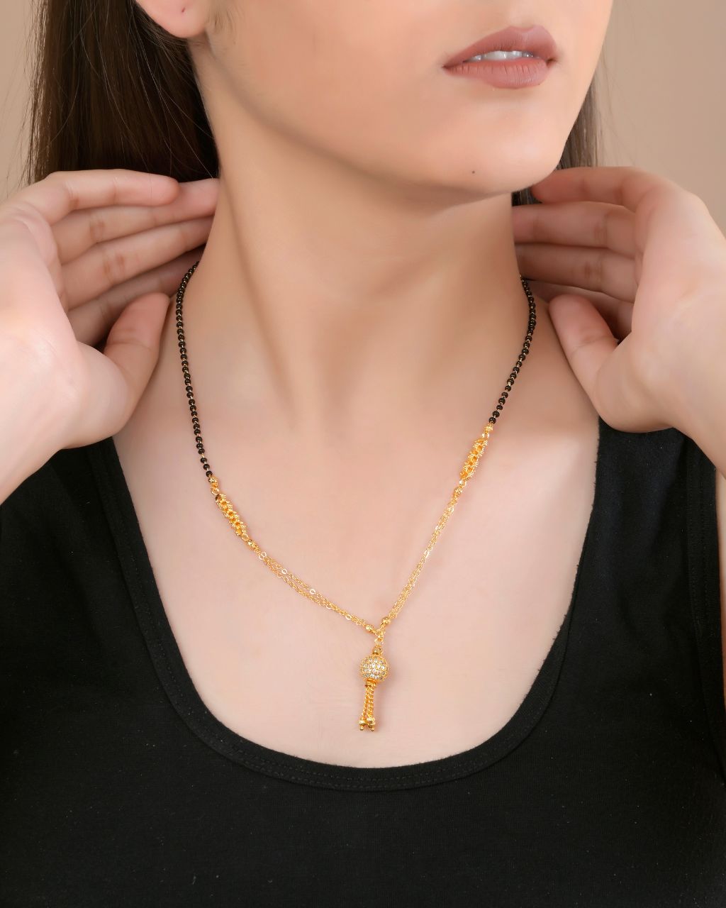 Traditional Gold-Plated Double Chain Mangalsutra with Beaded Pendant