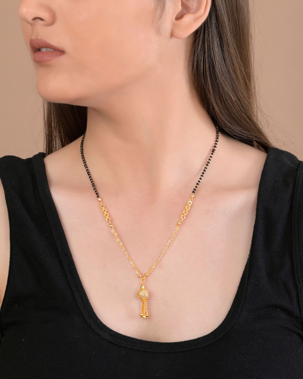 Traditional Gold-Plated Double Chain Mangalsutra with Beaded Pendant