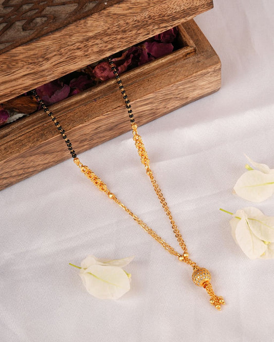 Traditional Gold-Plated Double Chain Mangalsutra with Beaded Pendant