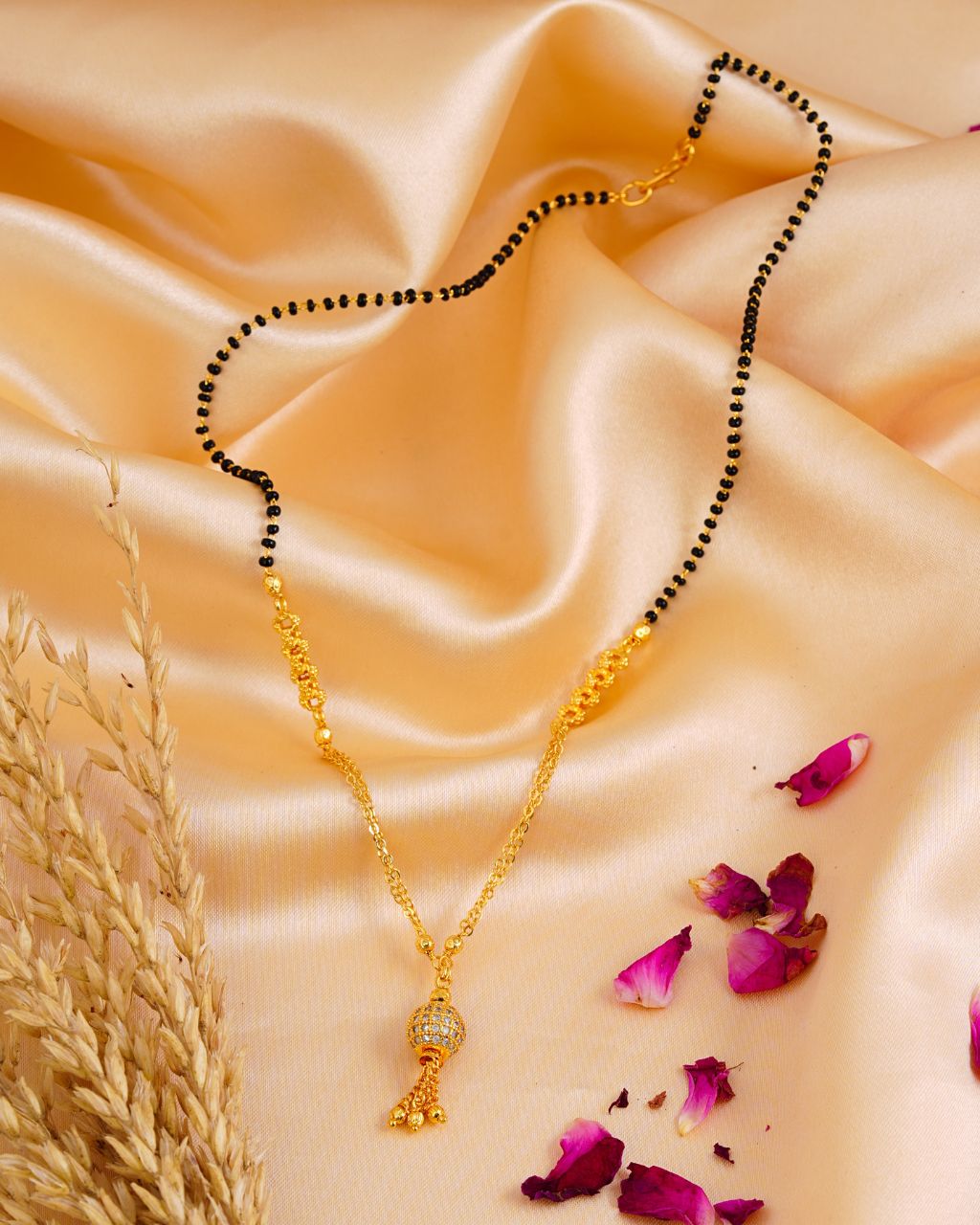 Traditional Gold-Plated Double Chain Mangalsutra with Beaded Pendant
