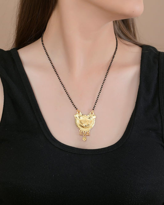 Traditional Gold-Plated Temple Pendant Mangalsutra with Black Bead Chain
