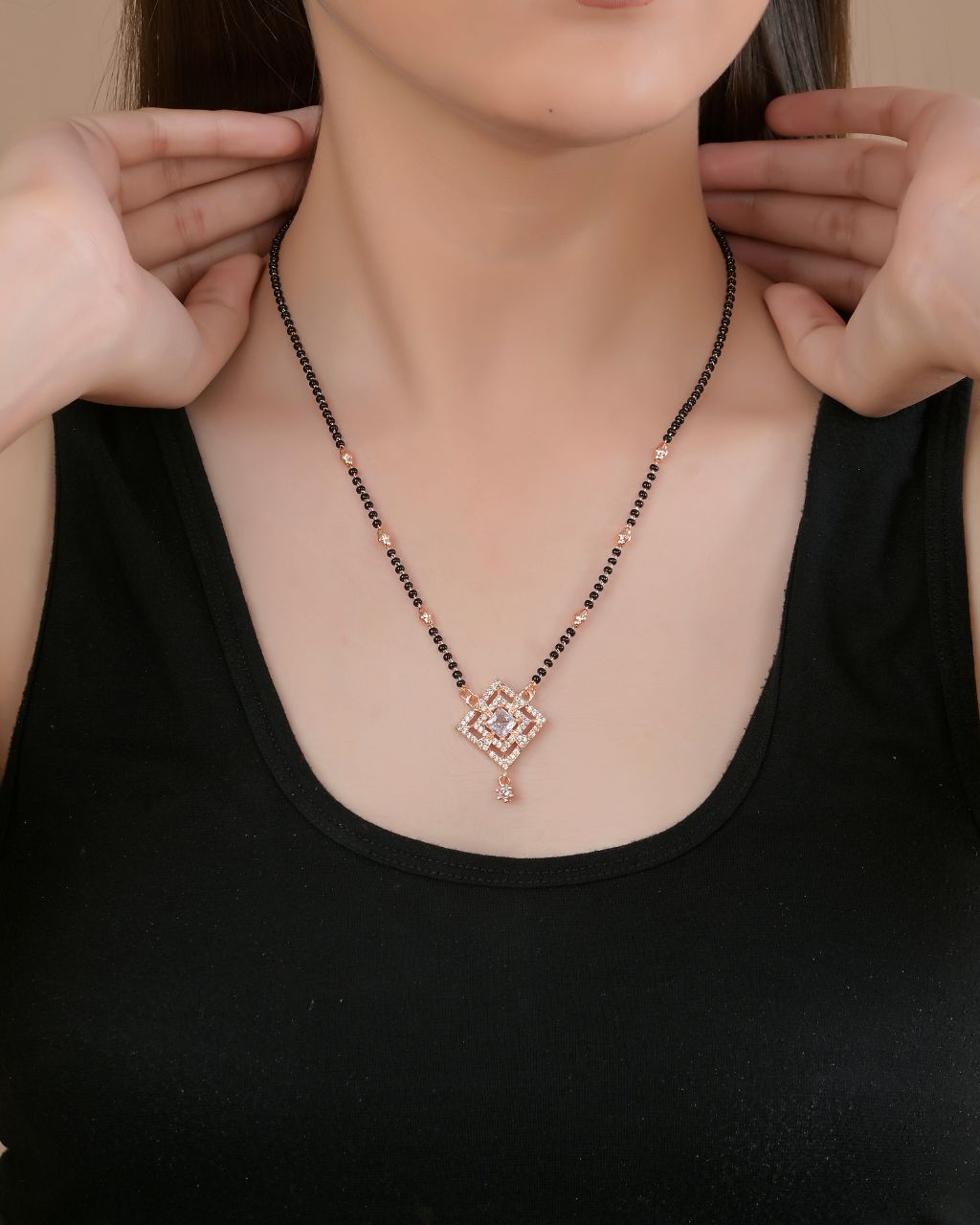 Rose Gold Geometric Mangalsutra with Square CZ Pendant