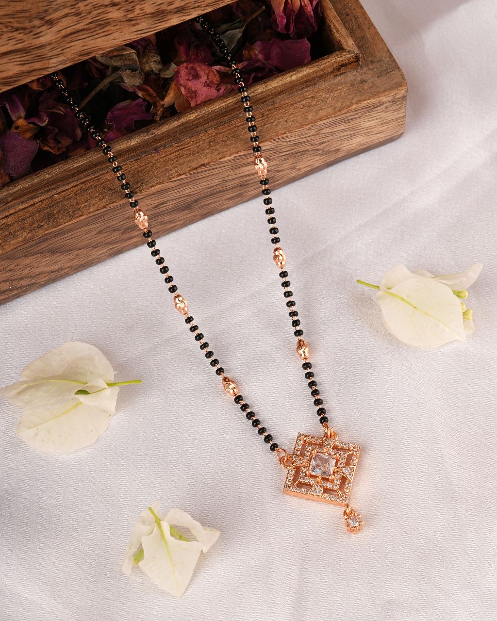 Rose Gold Geometric Mangalsutra with Square CZ Pendant