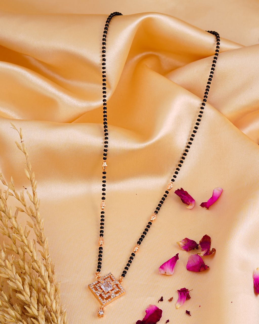 Rose Gold Geometric Mangalsutra with Square CZ Pendant