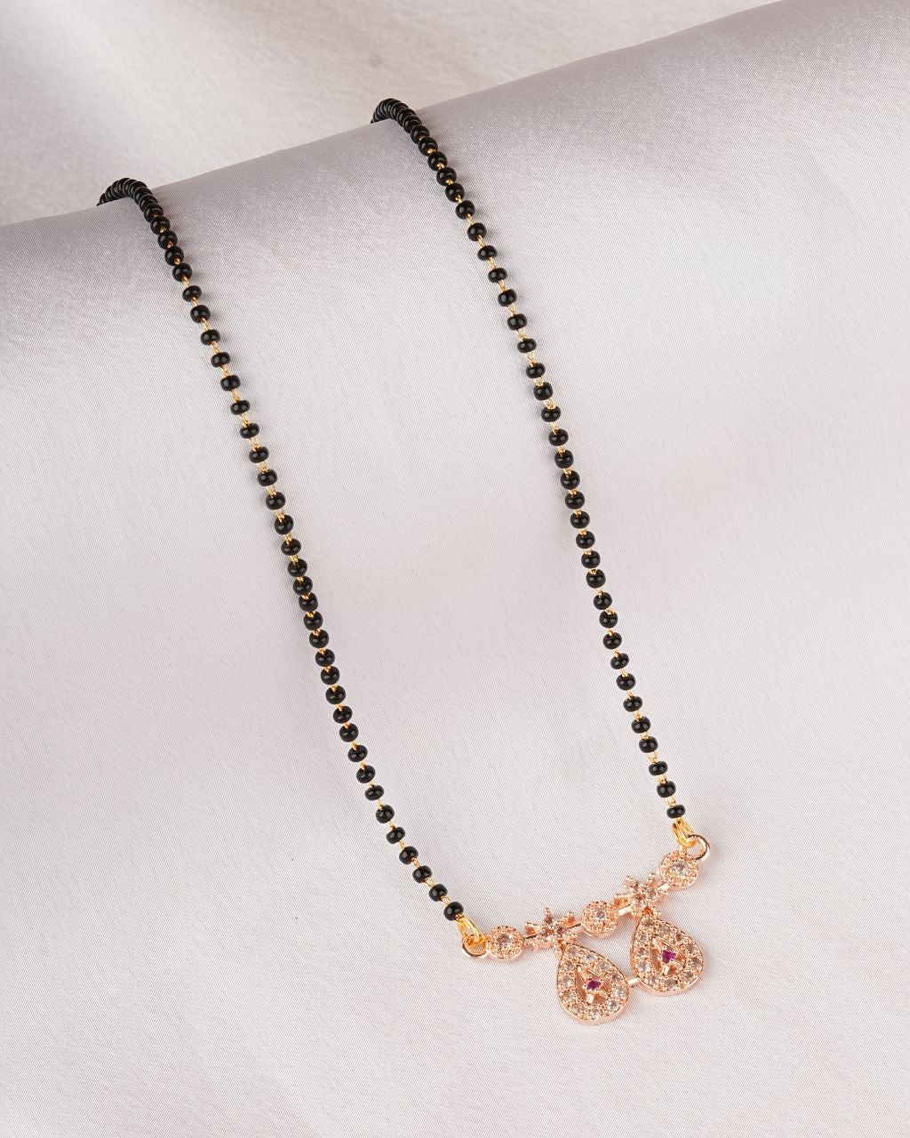 Rose Gold Teardrop Mangalsutra with Crystal Accents – Rahika Trends