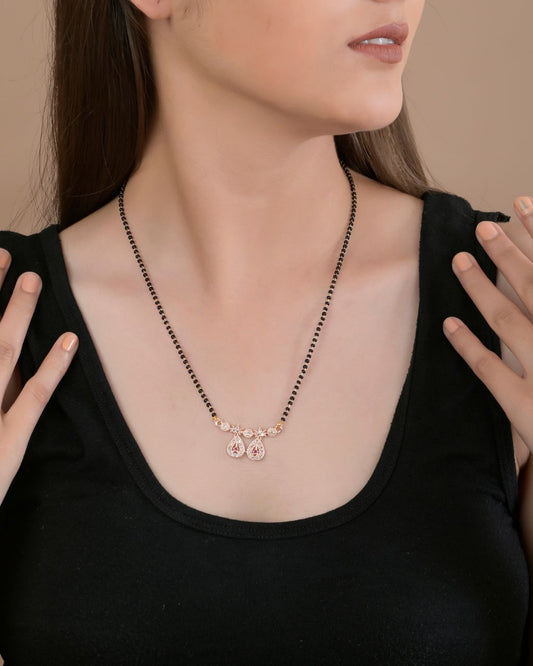 Rose Gold Teardrop Mangalsutra with Crystal Accents – Rahika Trends