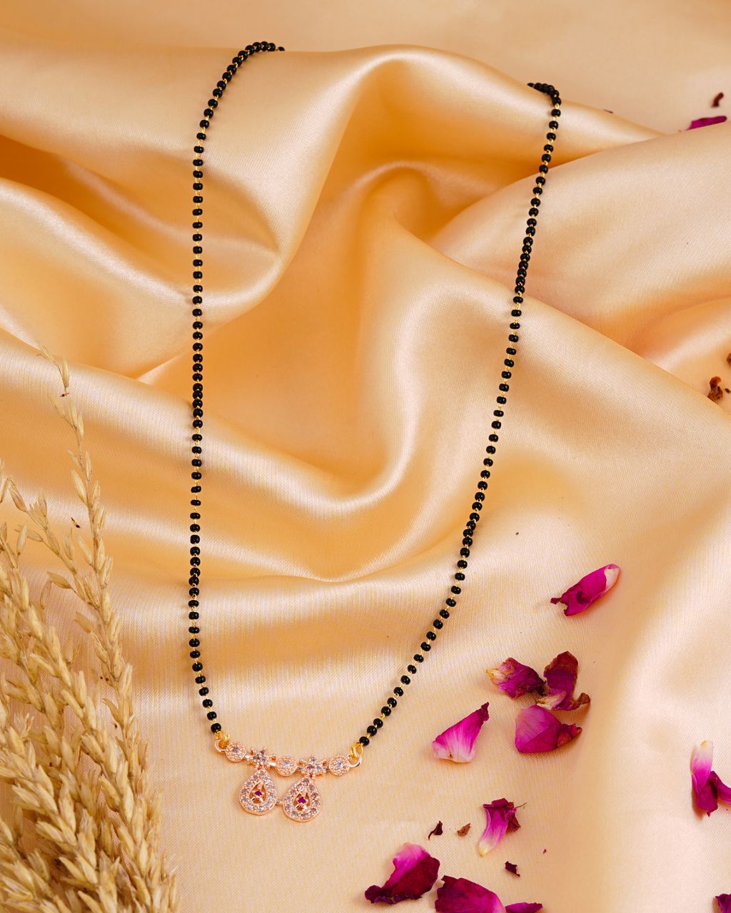 Rose Gold Teardrop Mangalsutra with Crystal Accents – Rahika Trends