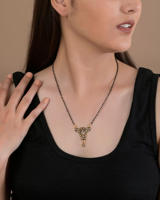 Antique Gold Designer Mangalsutra with Black Beads – Rahika Trends