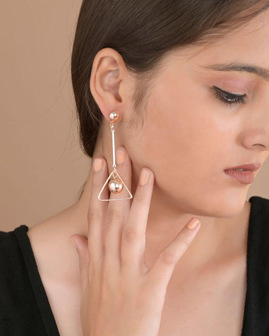 Rose Gold Triangle Dangle Earrings