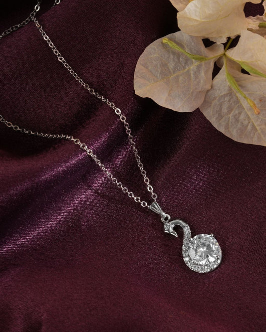 Silver Swan Pendant Necklace with Sparkling CZ Drop
