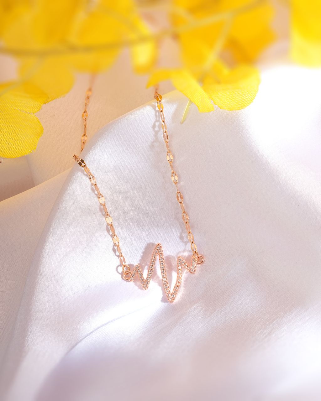 Rose Gold Heartbeat Pendant Necklace with CZ Accents