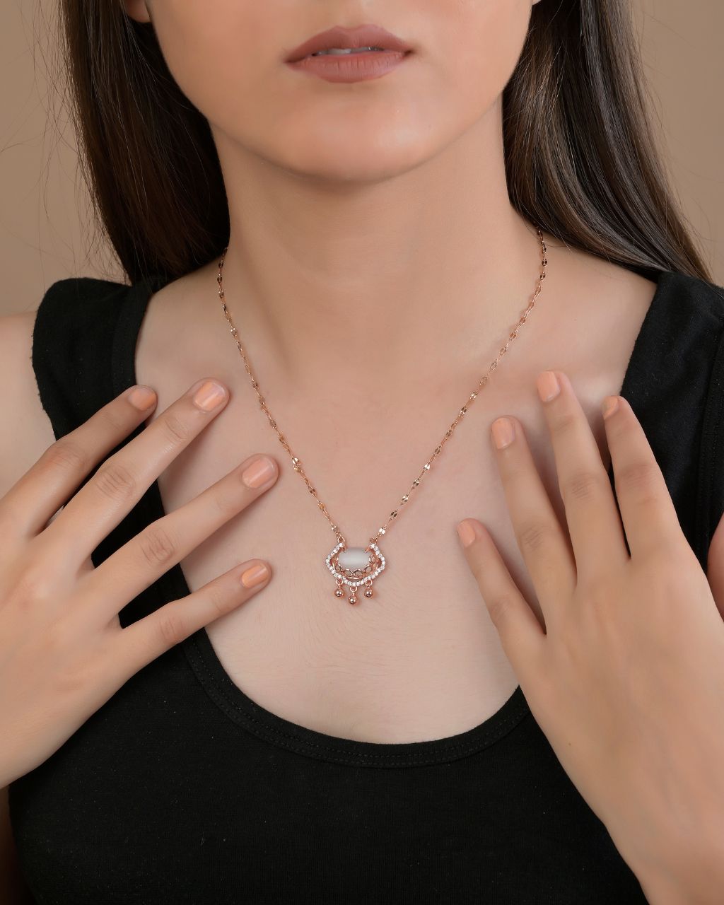 Rose Gold Pearl Drop Mangalsutra Necklace