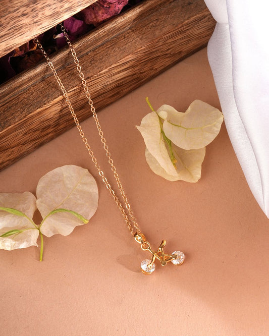 Gold-Plated Leaf & Crystal Drop Pendant Necklace