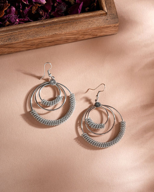 Layered Silver Bead Hoop Earrings