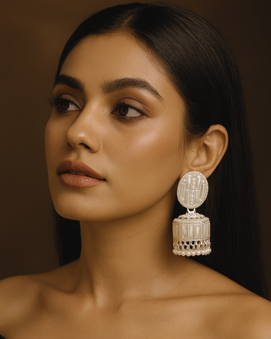 White Mirror Pearl Dome Jhumka Earrings