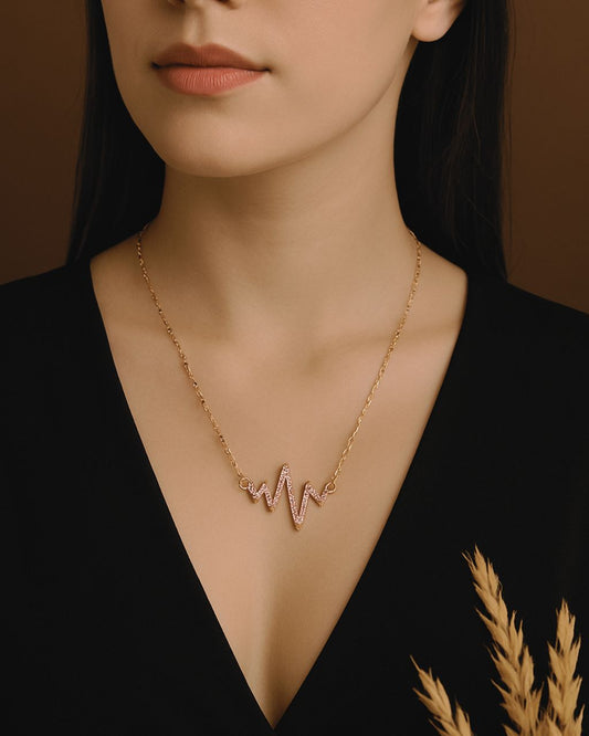 Rose Gold Heartbeat Pendant Necklace with CZ Accents